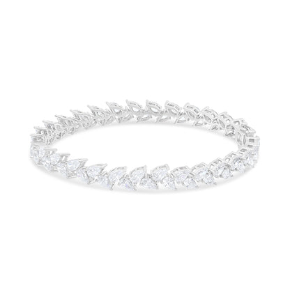 Sterling Silver 925 Bangle Rhodium Plated Embedded With White Zircon Size 6