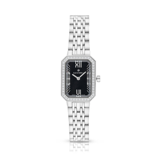Stainless Steel 316L Watch Silver Color With White Zircon - black MOP dial