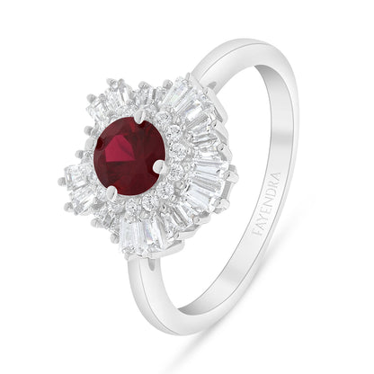 Sterling Silver 925 Ring Rhodium Plated Embedded With Ruby Corundum And White Zircon