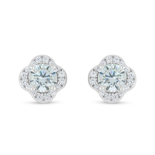 Sterling Silver 925 Earring Rhodium Plated Embedded With Diamond Zircon And White Zircon