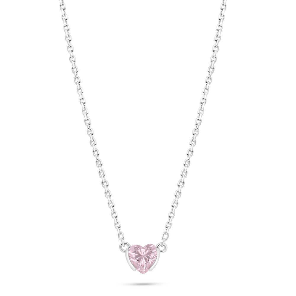 Sterling Silver 925 Necklace Rhodium Plated Embedded With Pink Zircon