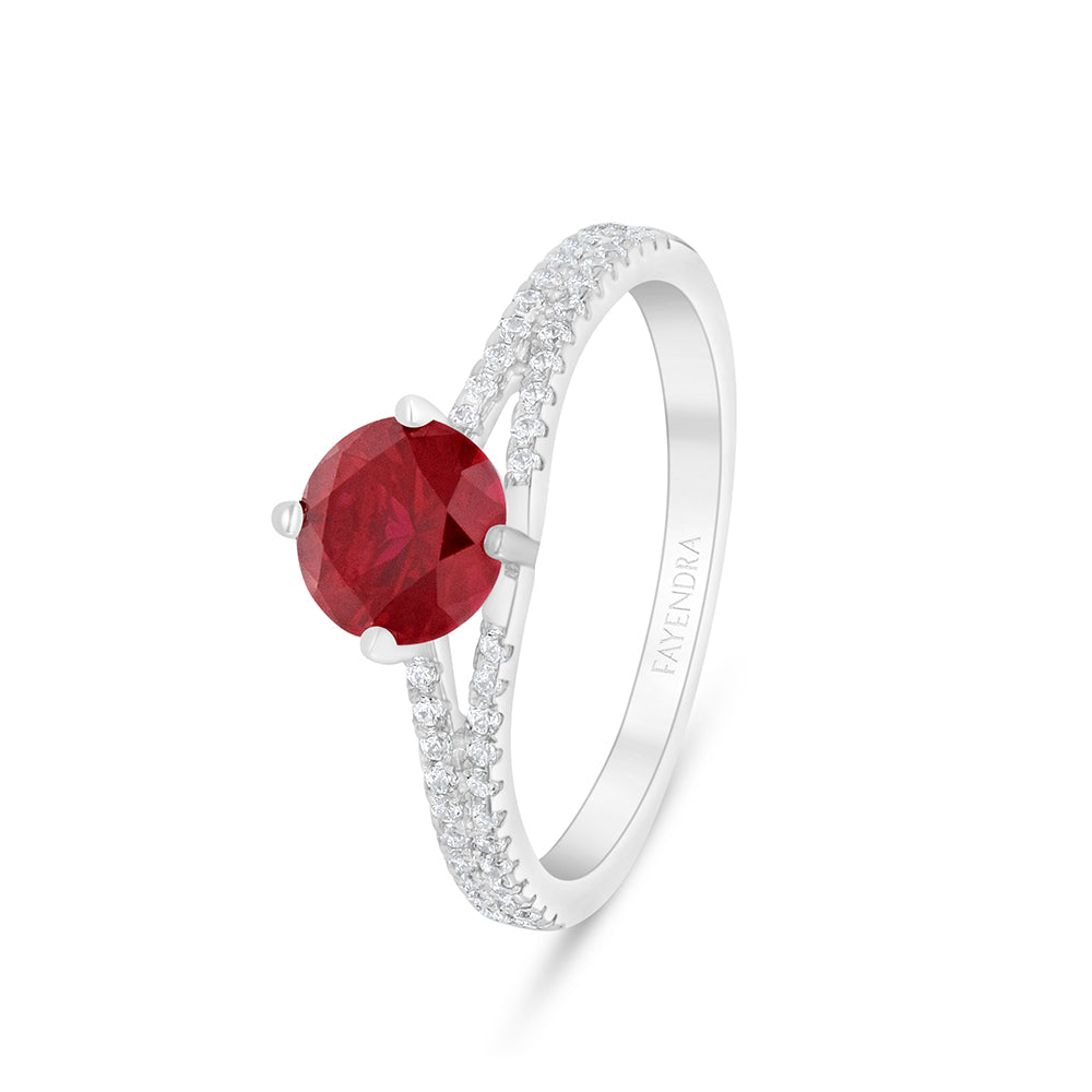 Sterling Silver 925 Ring Rhodium Plated Embedded With Ruby Corundum And White Zircon