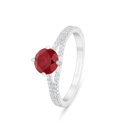 Sterling Silver 925 Ring Rhodium Plated Embedded With Ruby Corundum And White Zircon