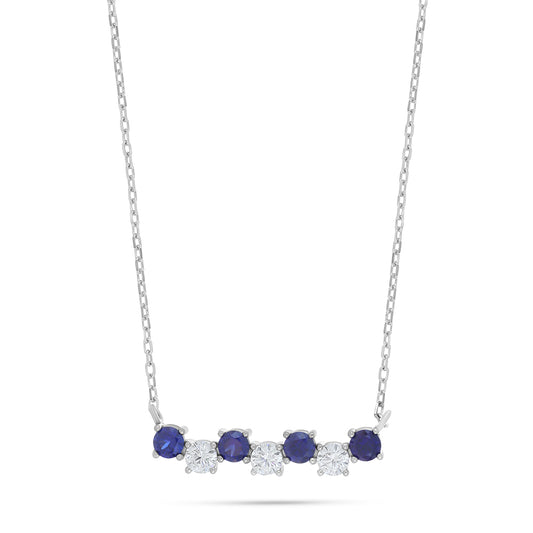 Sterling Silver 925 Necklace Rhodium Plated Embedded With Sapphire Corundum And White Zircon
