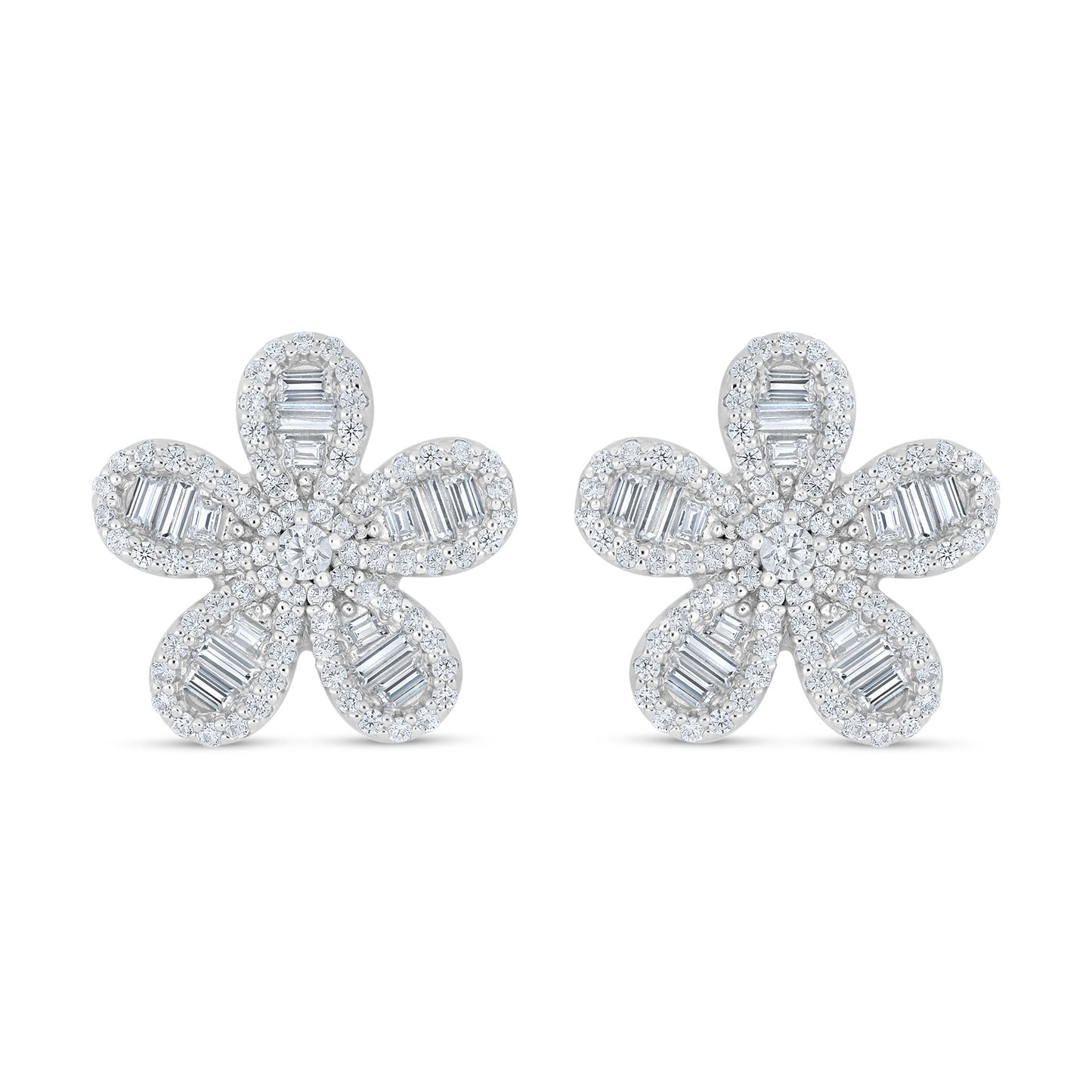 Sterling Silver 925 Earring Rhodium Plated Embedded With White Zircon