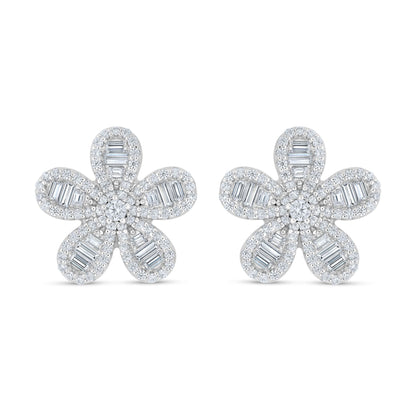 Sterling Silver 925 Earring Rhodium Plated Embedded With White Zircon