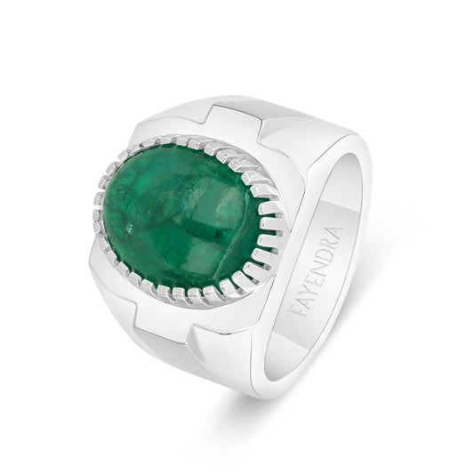 خاتم رجالي عيار 925 مطلي روديوم مرصع بحجر الزمرد الطبيعي
