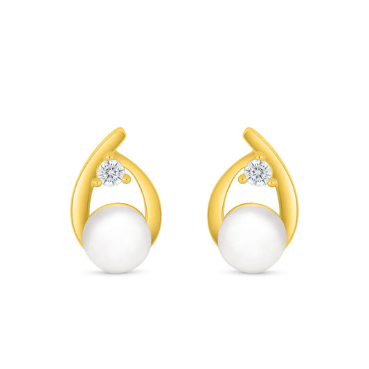 اقراط من الفضة الخالصة عيار 925 مطلية ذهبي مرصعة لولو ابيض طبيعي و فص ابيض