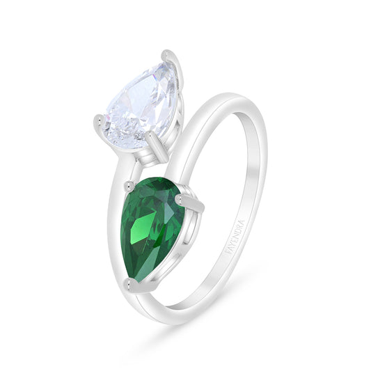 Sterling Silver 925 Ring Rhodium Plated Embedded With Emerald Zircon
