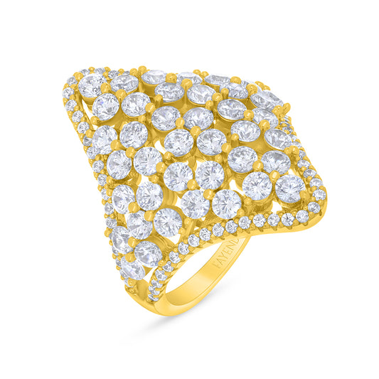 Sterling Silver 925 Ring Golden Plated Embedded With White Zircon