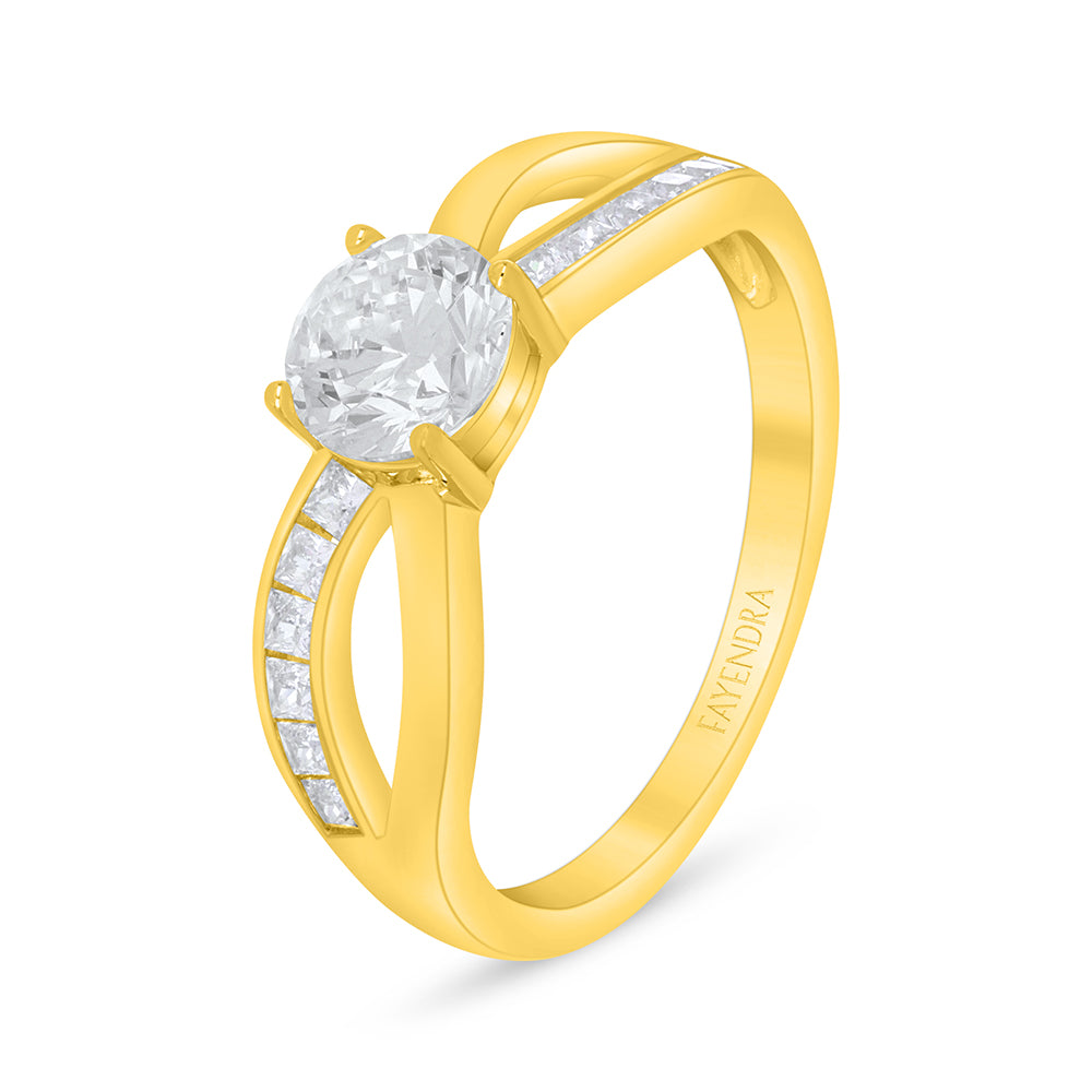 خاتم من الفضة الخالصة عيار 925 مطلي ذهبي مرصع فص ابيض