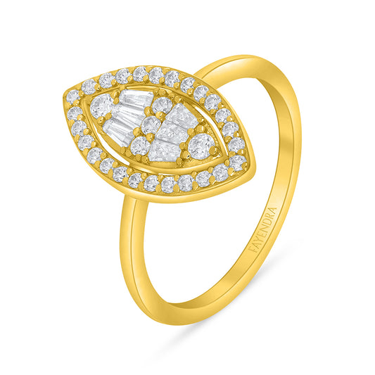 Sterling Silver 925 Ring Golden Plated Embedded With White Zircon