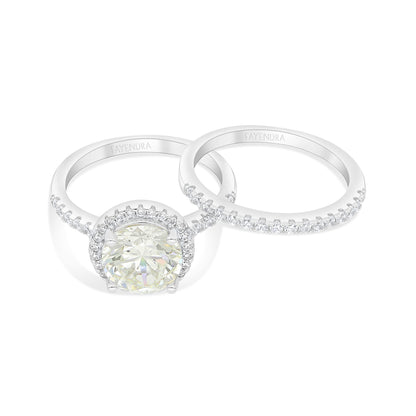 Sterling Silver 925 Ring (Twins) Rhodium Plated  Embedded With Yellow Diamond And White Zircon