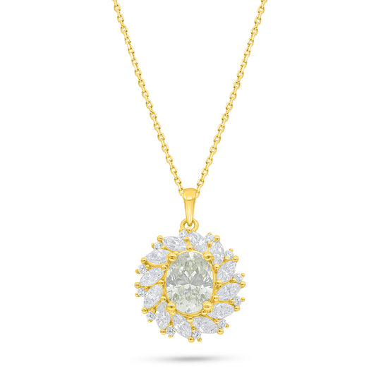 Sterling Silver 925 Necklace Golden Plated Embedded With Yellow Diamond And White Zircon
