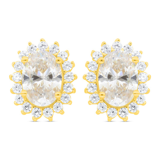 Sterling Silver 925 Earring Golden Plated Embedded With White Zircon