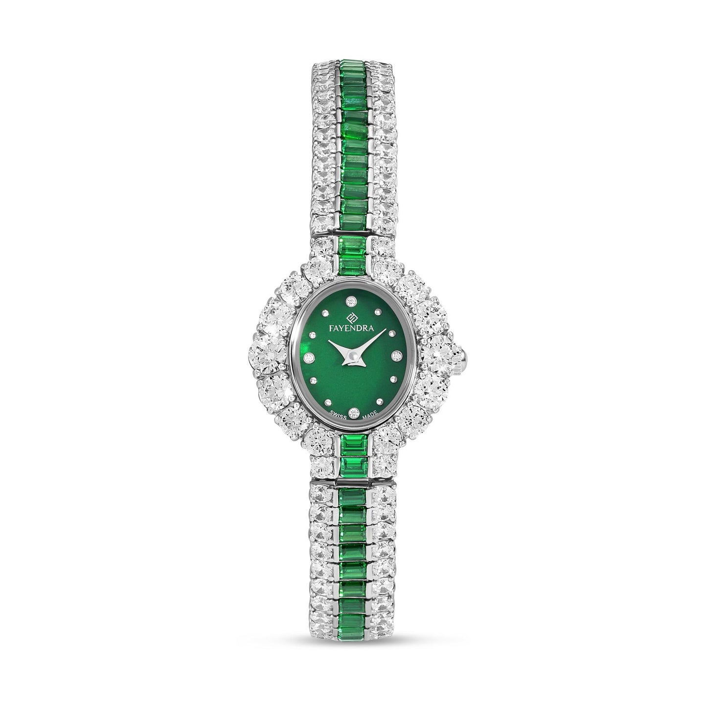 Stainless Steel 316L Watch Silver Color Embedded With Emerald Zircon And White Zircon - PINK MOP DIAL