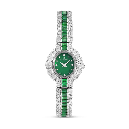 Stainless Steel 316L Watch Silver Color Embedded With Emerald Zircon And White Zircon - PINK MOP DIAL
