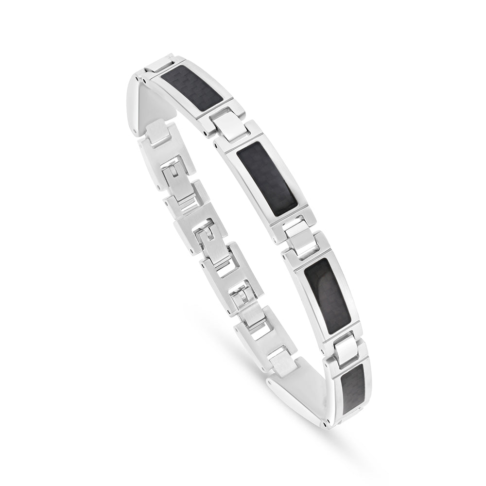Stainless Steel 316L  Bracelet, Silver Color And Carbin Fibe For Men
