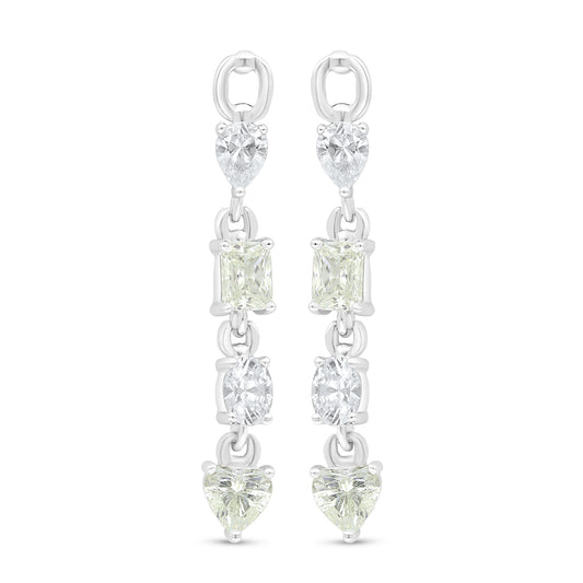Sterling Silver 925 Earring Rhodium Plated Embedded With Yellow Diamond And White Zircon