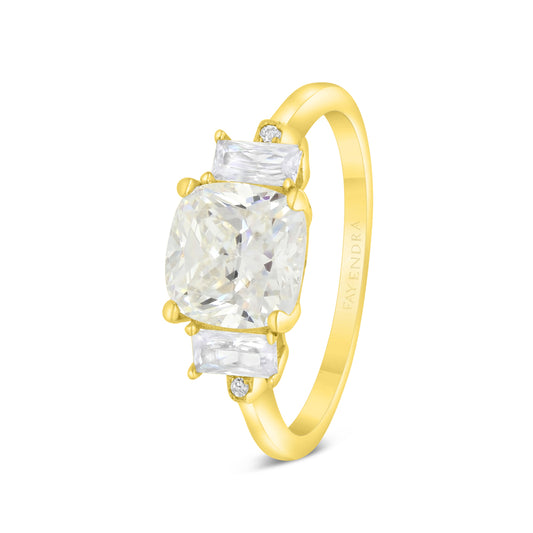 Sterling Silver 925 Ring Gold Plated Embedded With Yellow Zircon And White CZ