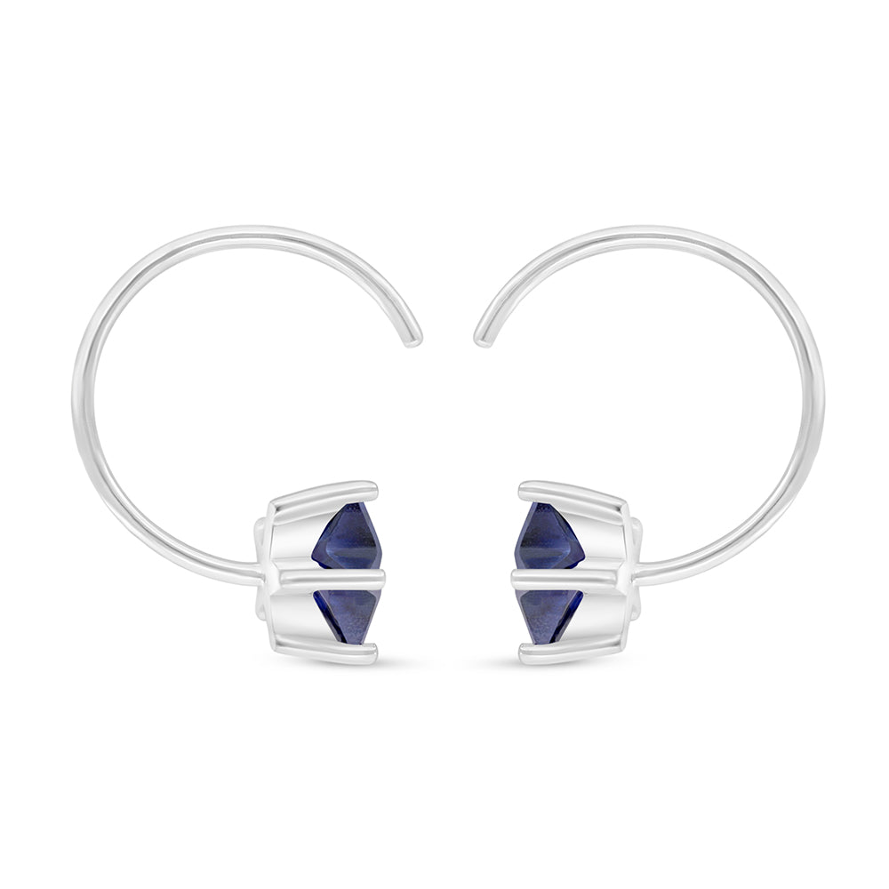 Sterling Silver 925 Earring Rhodium Plated Embedded With Sapphire Corundum