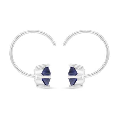 Sterling Silver 925 Earring Rhodium Plated Embedded With Sapphire Corundum