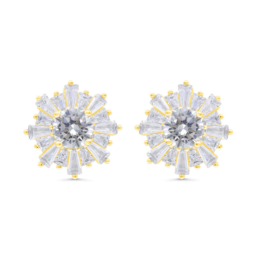 Sterling Silver 925 Earring Gold Plated Embedded With White Zircon