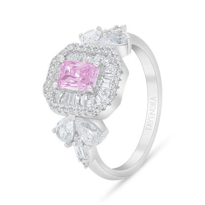Sterling Silver 925 Set Rhodium Plated Embedded With Pink Zircon And White Zircon
