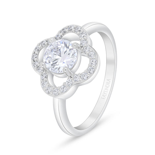 Sterling Silver 925 Ring Rhodium Plated Embedded With White Zircon