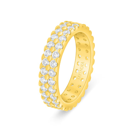 Sterling Silver 925 Ring Golden Plated Embedded With White Zircon