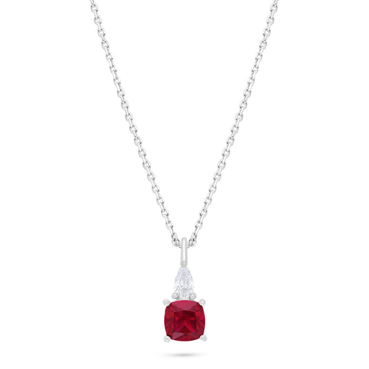 Sterling Silver 925 Necklace Rhodium Plated Embedded With Ruby Corundum And White Zircon