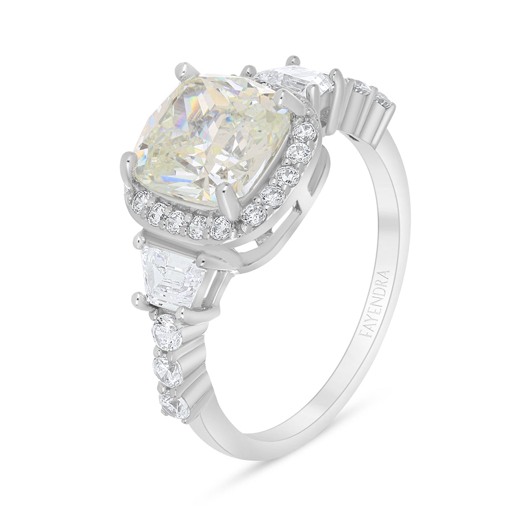 Sterling Silver 925 Ring Rhodium Plated Embedded With Diamond Zircon And White Zircon