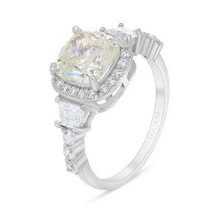 Sterling Silver 925 Ring Rhodium Plated Embedded With Diamond Zircon And White Zircon