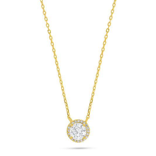 Sterling Silver 925 Necklace Golden Plated Embedded With White Zircon