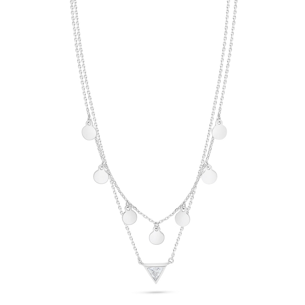 Sterling Silver 925 Necklace Rhodium Plated Embedded With White Zircon