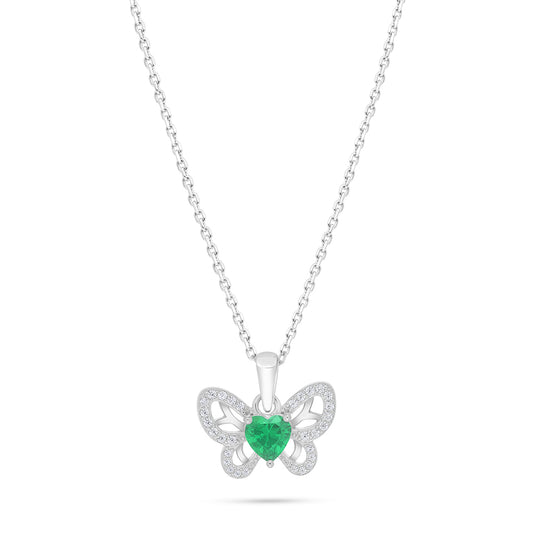 Sterling Silver 925 Necklace Rhodium Plated Embedded With Emerald Zircon And White Zircon