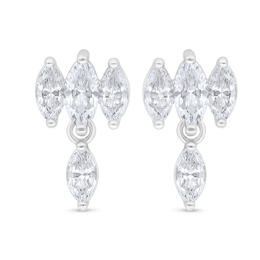 Sterling Silver 925 Earring Rhodium Plated Embedded With White Zircon