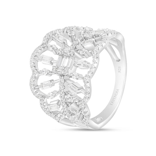 خاتم من الفضة الخالصة عيار 925 مطلي روديوم مرصع فص ابيض