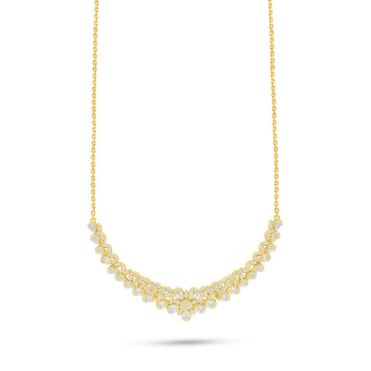 Sterling Silver 925 Necklace Golden Plated Embedded With White Zircon