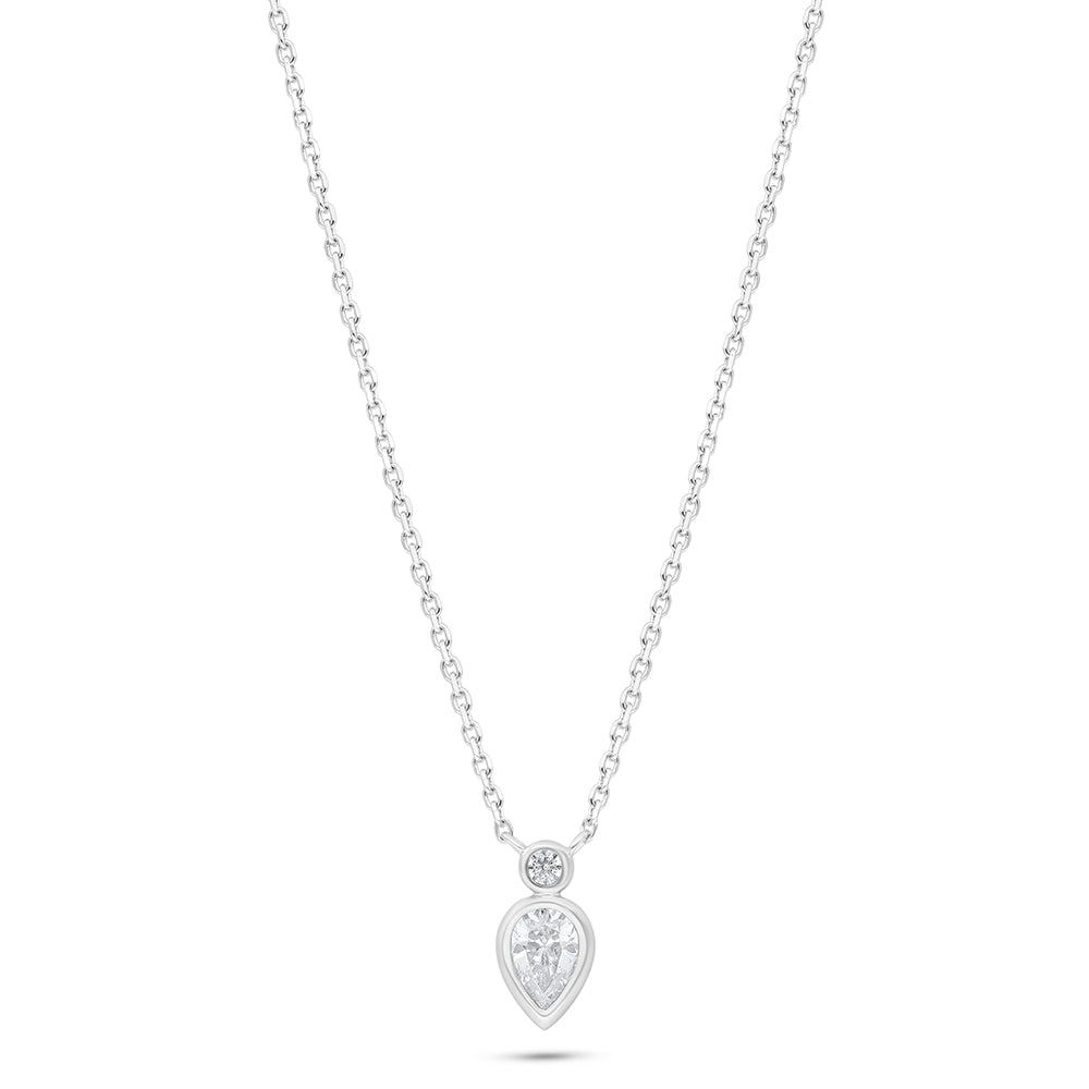 Sterling Silver 925 Necklace Rhodium Plated Embedded With White Zircon