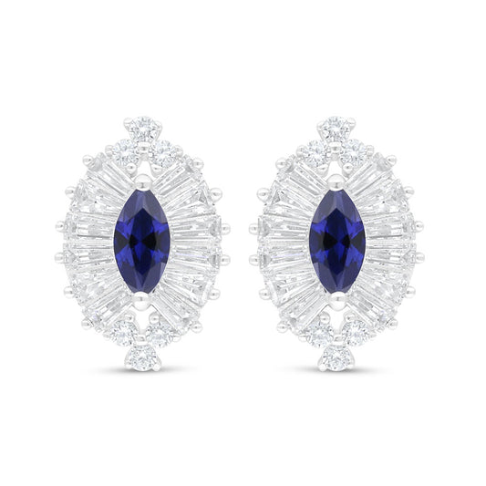 Sterling Silver 925 Earring Rhodium Plated Embedded With Sapphire Corundum And White Zircon