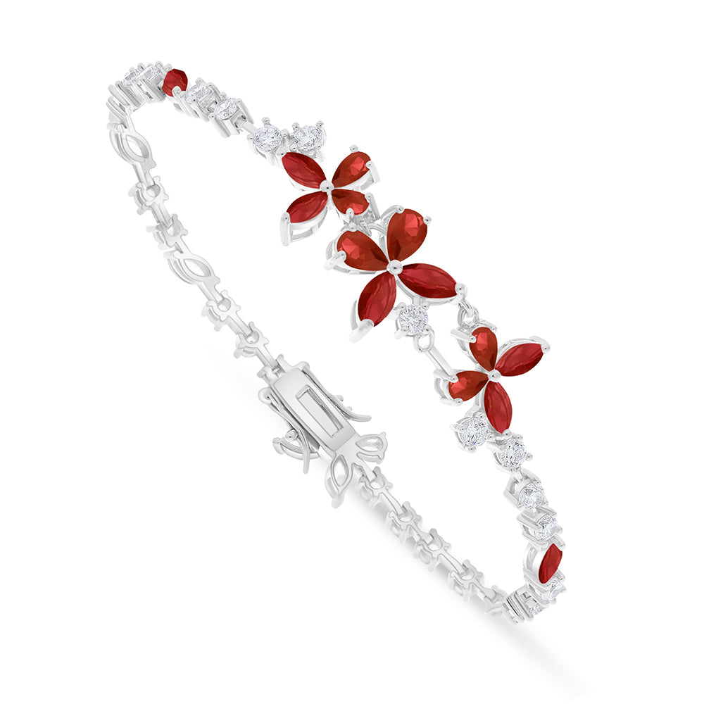 Sterling Silver 925 Bracelet Rhodium Plated Embedded With Ruby Corundum And White Zircon