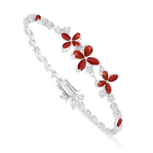 Sterling Silver 925 Bracelet Rhodium Plated Embedded With Ruby Corundum And White Zircon
