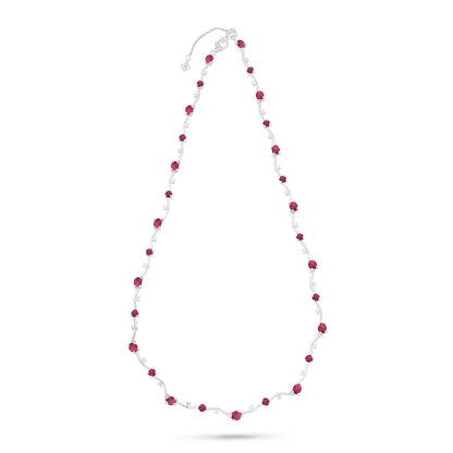 Sterling Silver 925 Necklace Rhodium Plated Embedded With Ruby Corundum And White Zircon