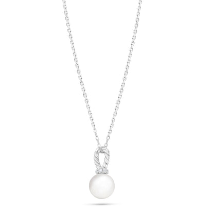 Sterling Silver 925 Necklace Rhodium Plated Embedded With Natural White Pearl And White Zircon