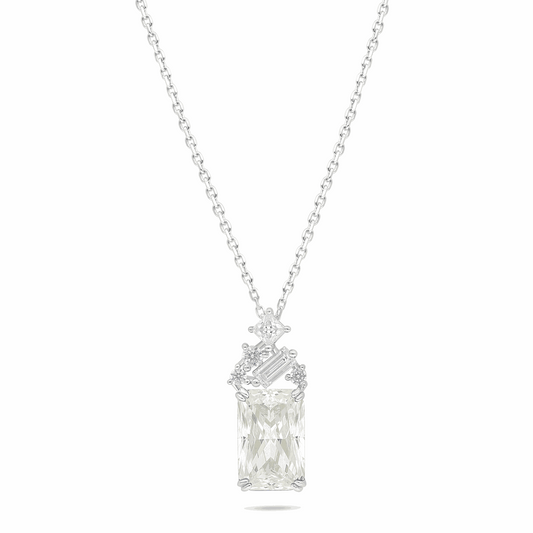 Sterling Silver 925 Necklace Rhodium Plated Embedded With Diamond Zircon And White Zircon