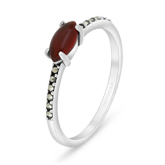 Sterling Silver 925 Ring Embedded With Natural Aqiq And Marcasite Stones