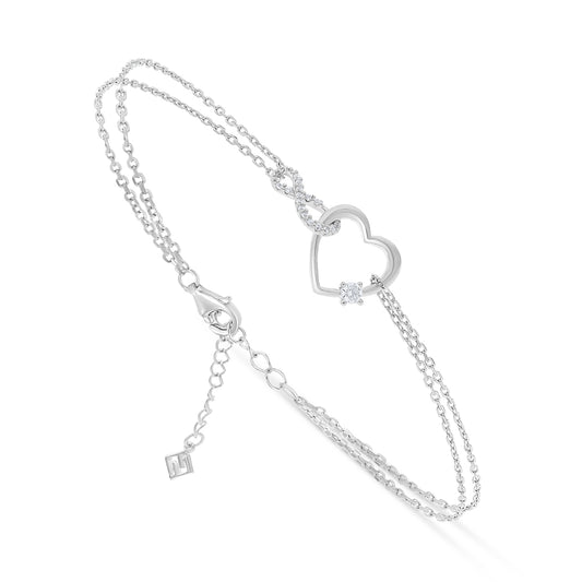 Sterling Silver 925 Bracelet Rhodium Plated Embedded With White Zircon