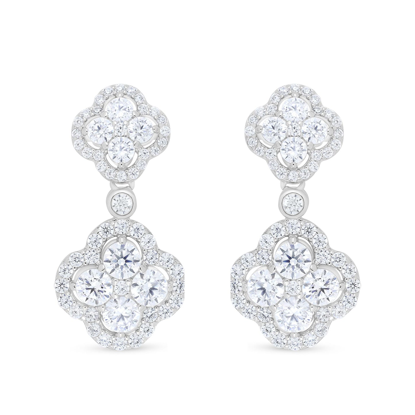 Sterling Silver 925 Earring Rhodium Plated Embedded With White Zircon