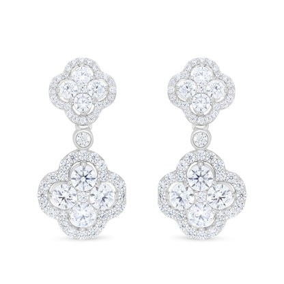 Sterling Silver 925 Earring Rhodium Plated Embedded With White Zircon